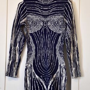 WorldWide High Neck Knit Mini Dress - Navy & Cream